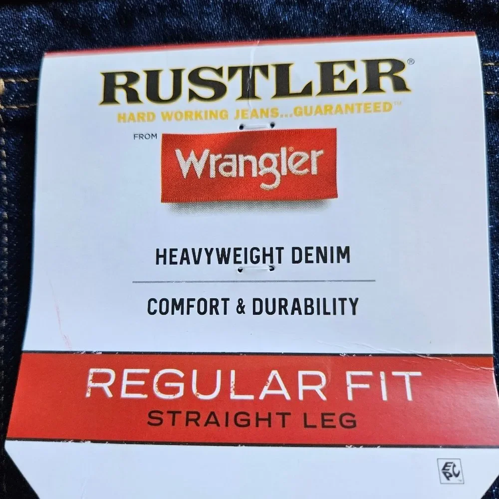 Wrangler Rustler Mens‎ 46x30 Heavyweight Denim Jeans - NWT Straight Leg Workwear